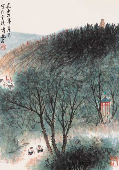 傅抱石 金陵四景 镜心（四屏选一）